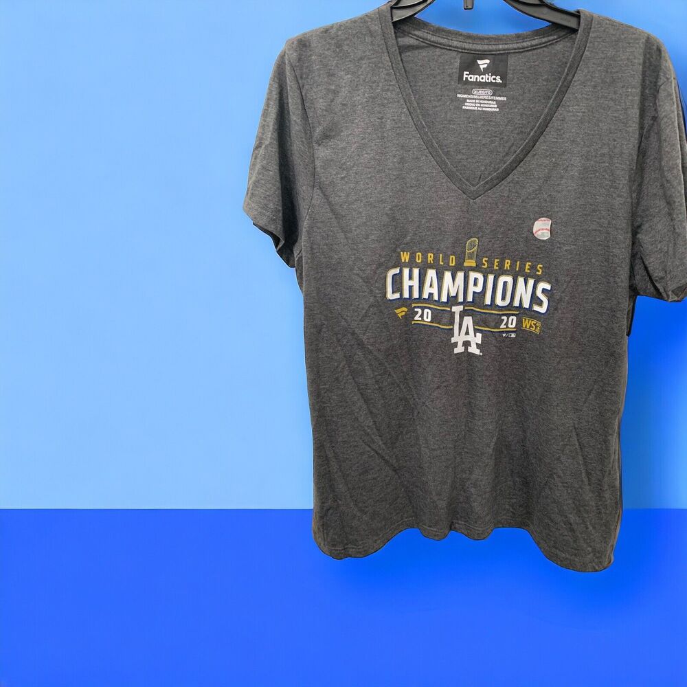 Fanatics Womens T-Shirt XL X-Large MLB Los Angeles Dodger Champions 2020 V-Neck